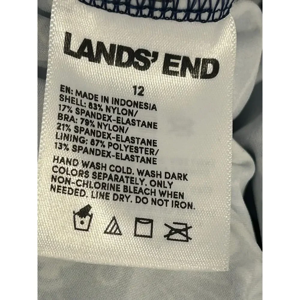 Lands' End Sz 12 Mini Swim Tankini Seashell Geo Navy Side Tie Summer Beach NWT